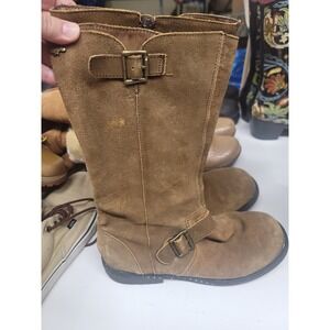 Rocket Dog Suede Brown Riding Boots Buckle‎ Accent Mid Calf Zipper Women's